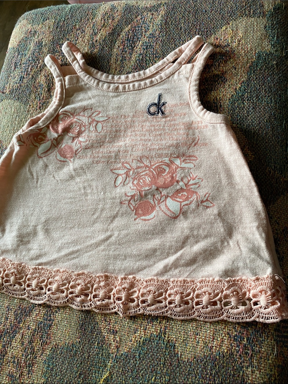 Calvin Klein Light Pink Floral Crochet-Trim Tank Top